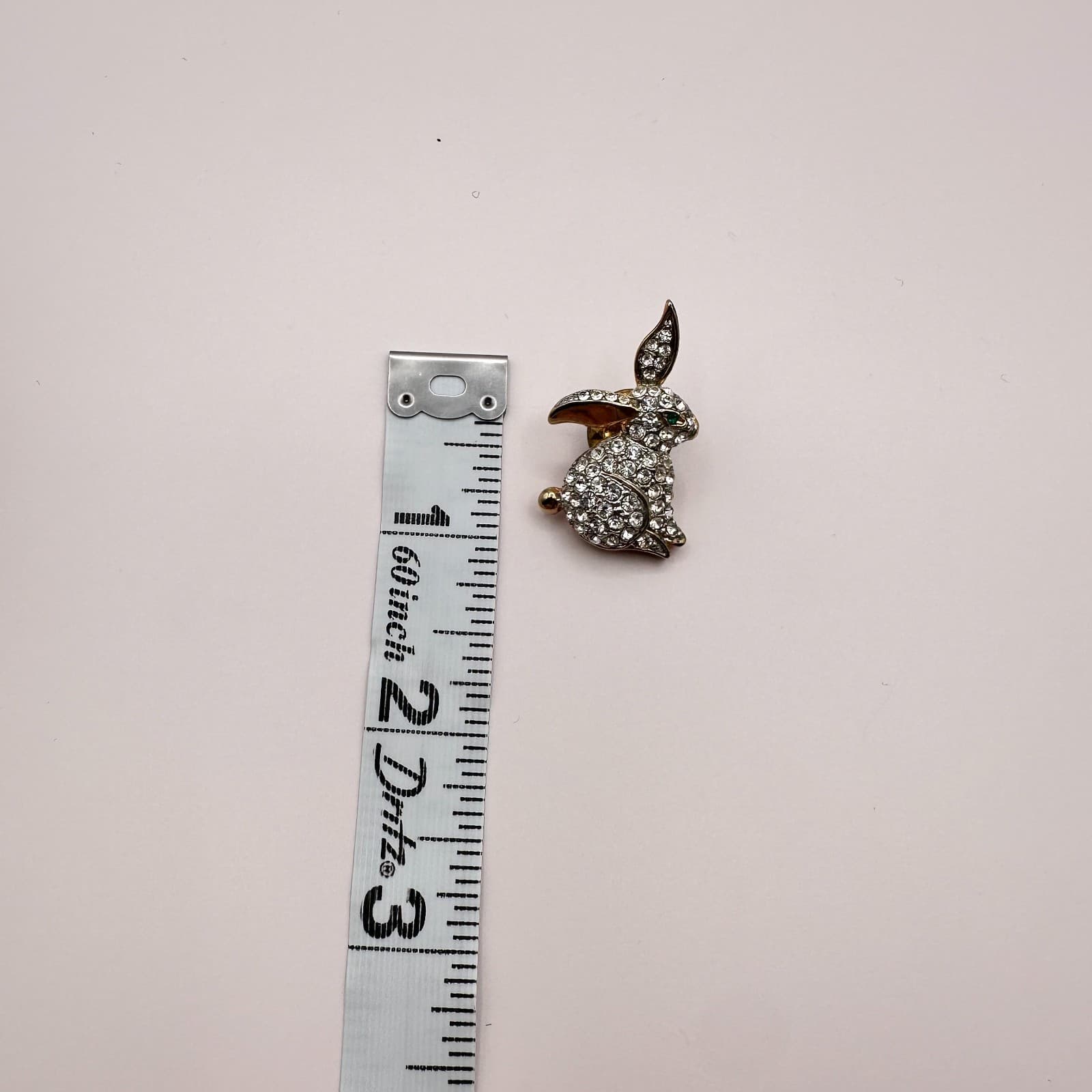 Vintage 80s Rhinestone Rabbit Bunny Brooch Pin Gold Tone Clear Crystals Jewelry - Thumbnail 6