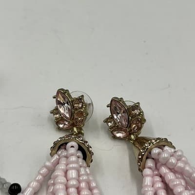 Lot Of 2 Vintage Boho Black White Beaded Tassel Earrings Rhinestone Drop Dangle - Thumbnail 7