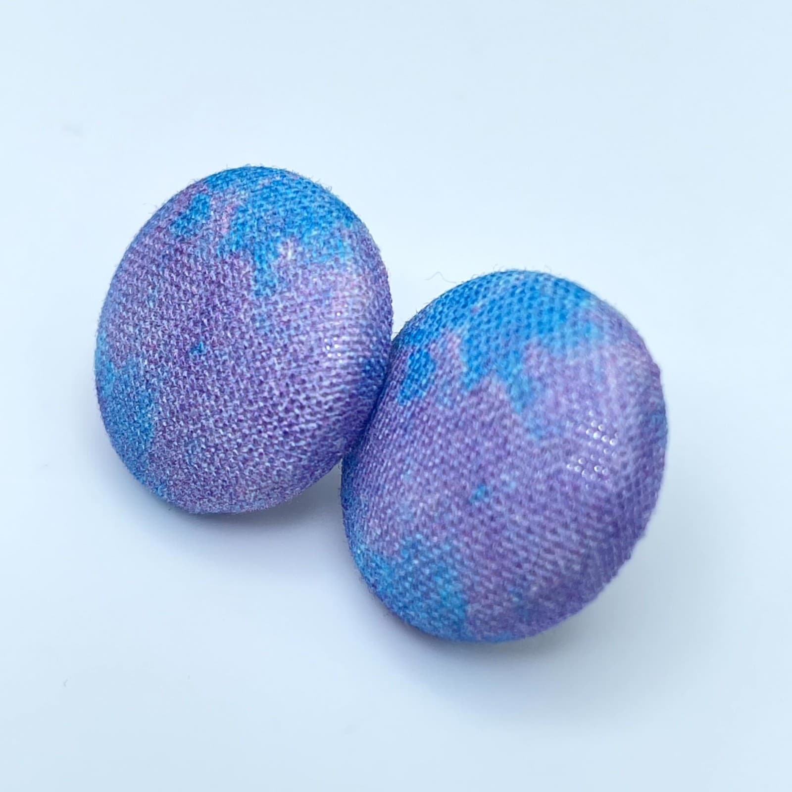 Vintage Blue Purple Tie Dye Fabric Covered Round Button Studs Earrings - Thumbnail 6