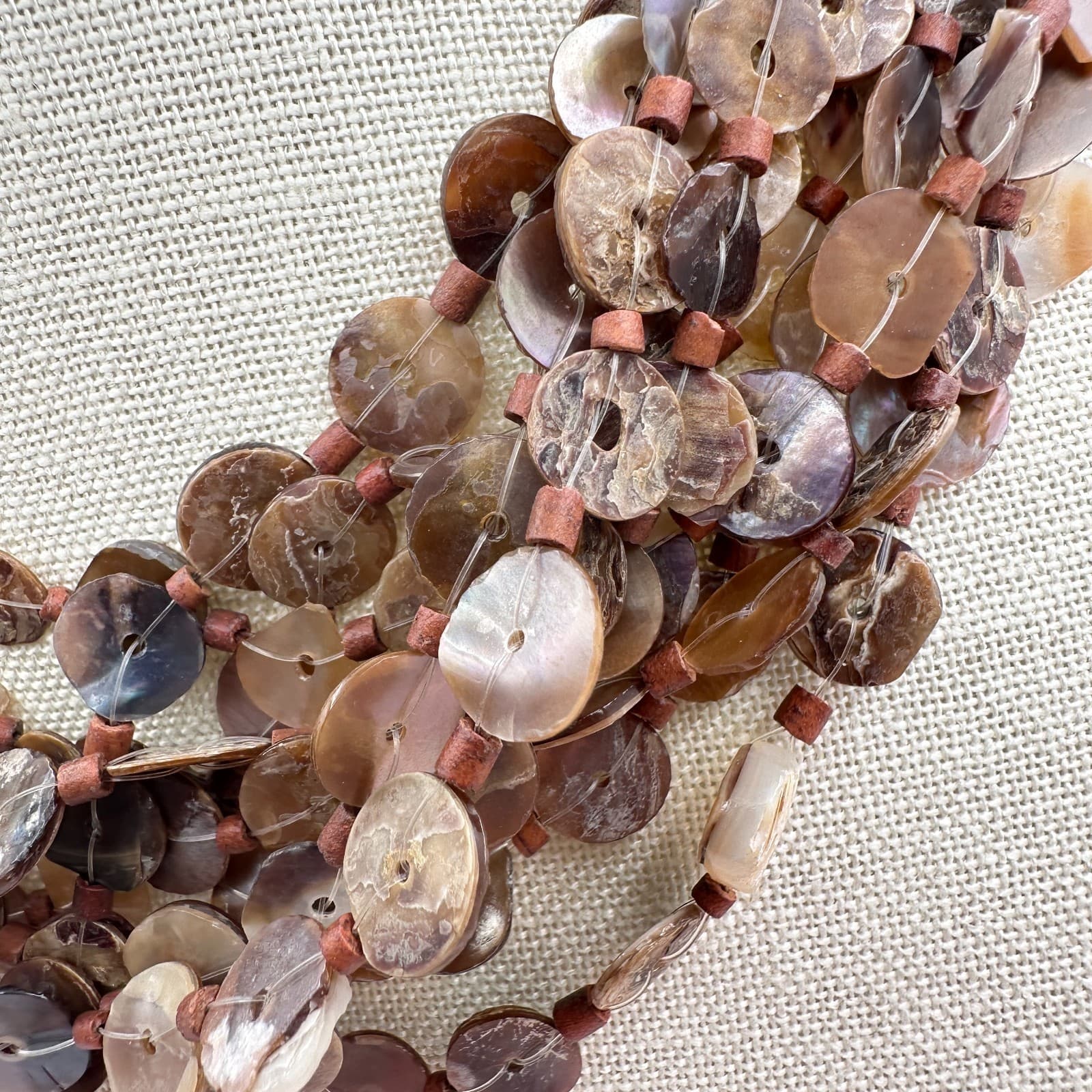 Vintage 80s Boohoo strands Brown Capizzi Shell Choker Necklace Statement Jewelry - Thumbnail 7
