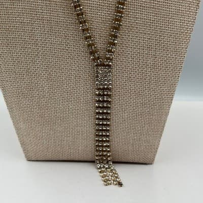 Vintage Gold Tone Rhinestone Jewelry Set Y Lariat Necklace & 3 Tennis Bracelets - Thumbnail 10