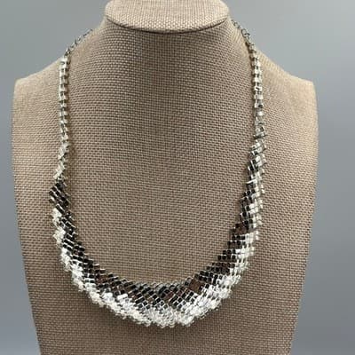 Vintage Anne Klein Aurora Borealis Crystal Necklace & Earring Silver Tone AK 3pc - Thumbnail 10