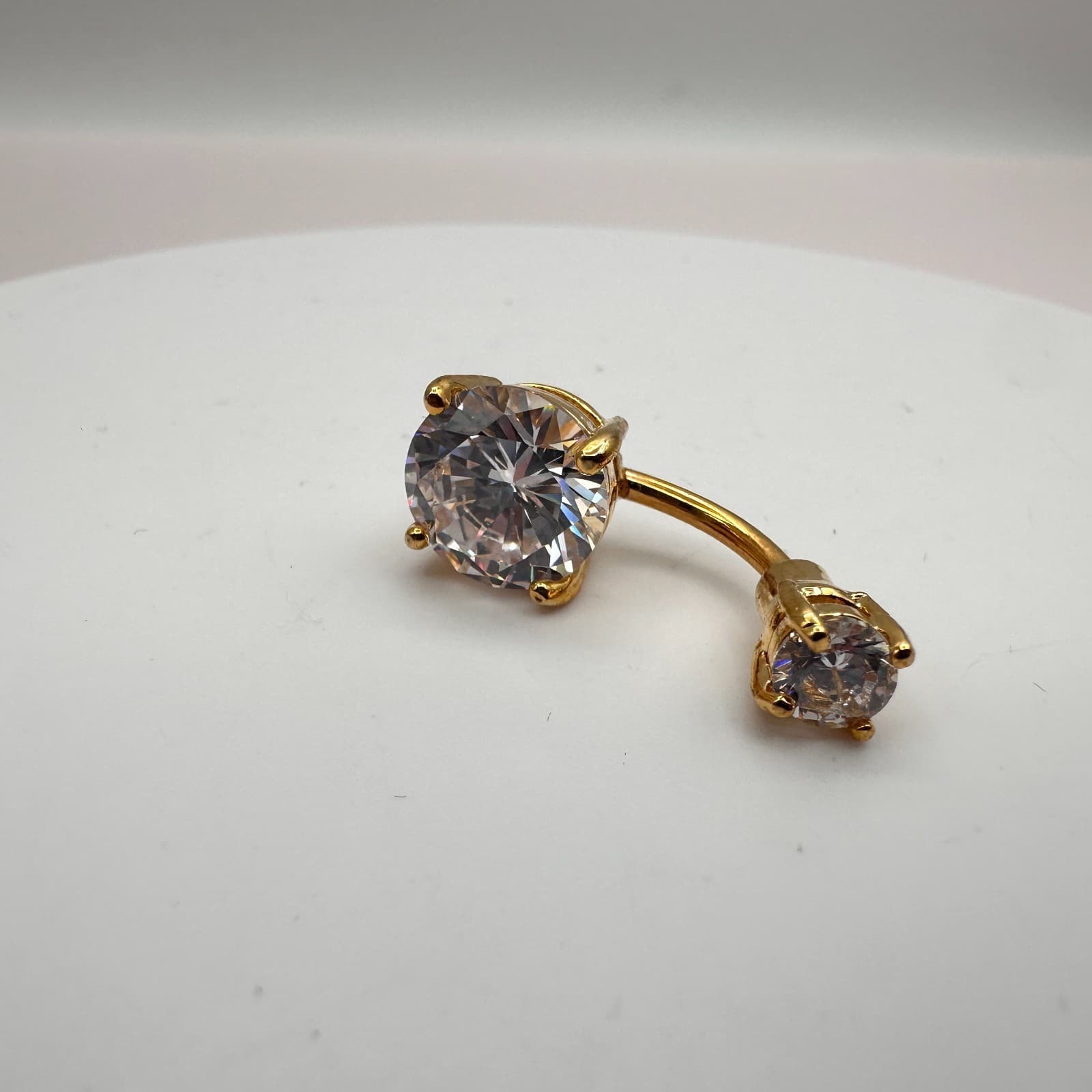 Vintage Y2K Gold Tone Clear Rhinestone Belly Button Ring Navel Piercing Jewelry - Image 1