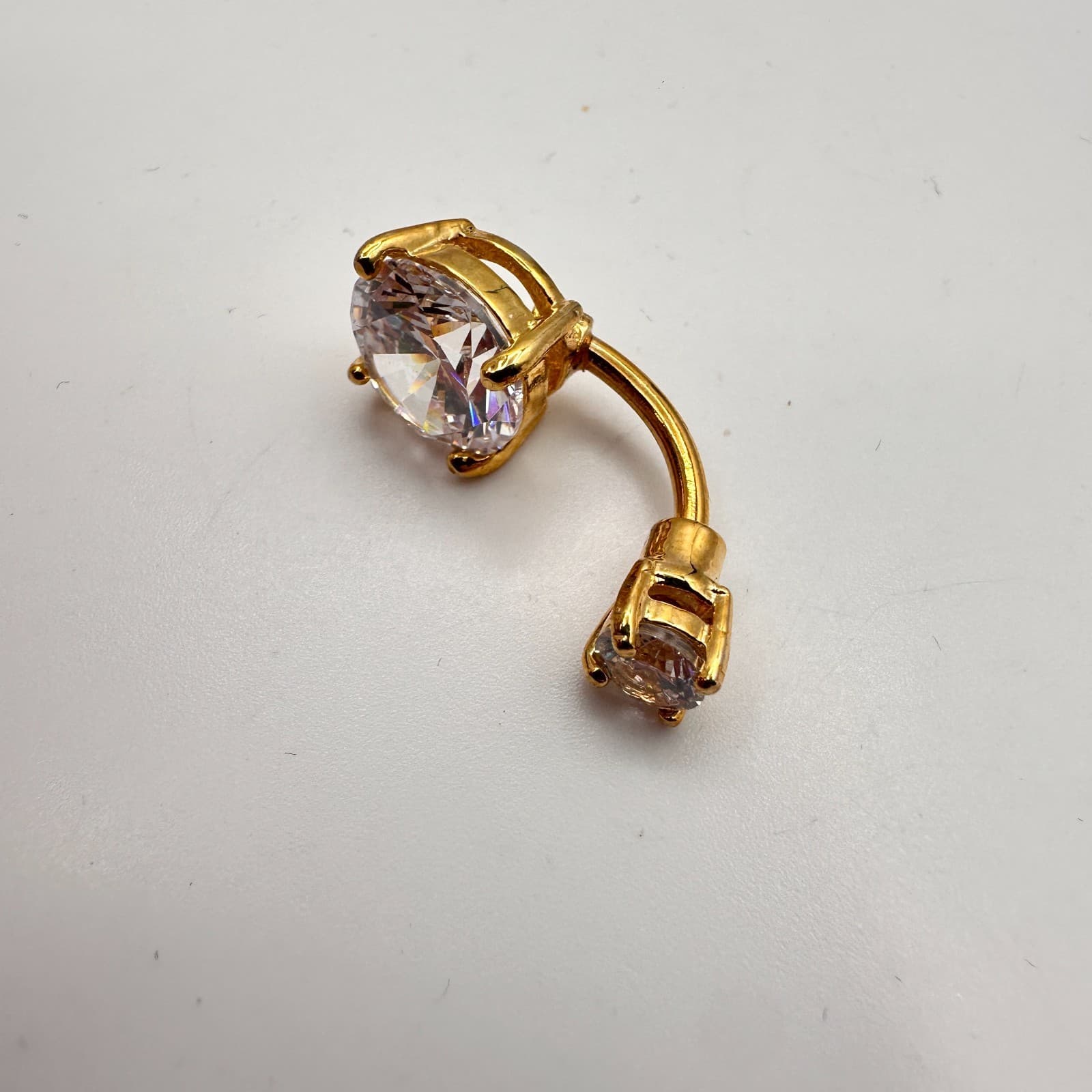 Vintage Y2K Gold Tone Clear Rhinestone Belly Button Ring Navel Piercing Jewelry - Thumbnail 5