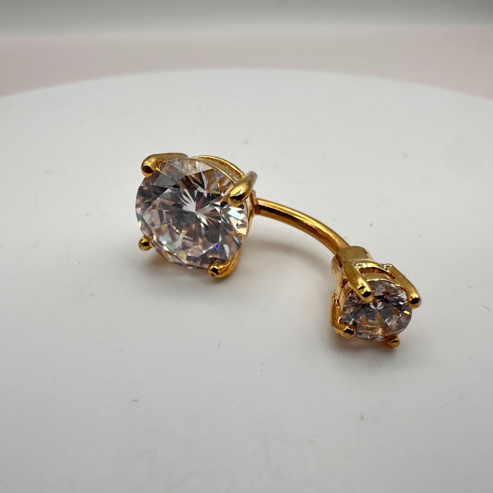 Vintage Y2K Gold Tone Clear Rhinestone Belly Button Ring Navel Piercing Jewelry - Thumbnail 3