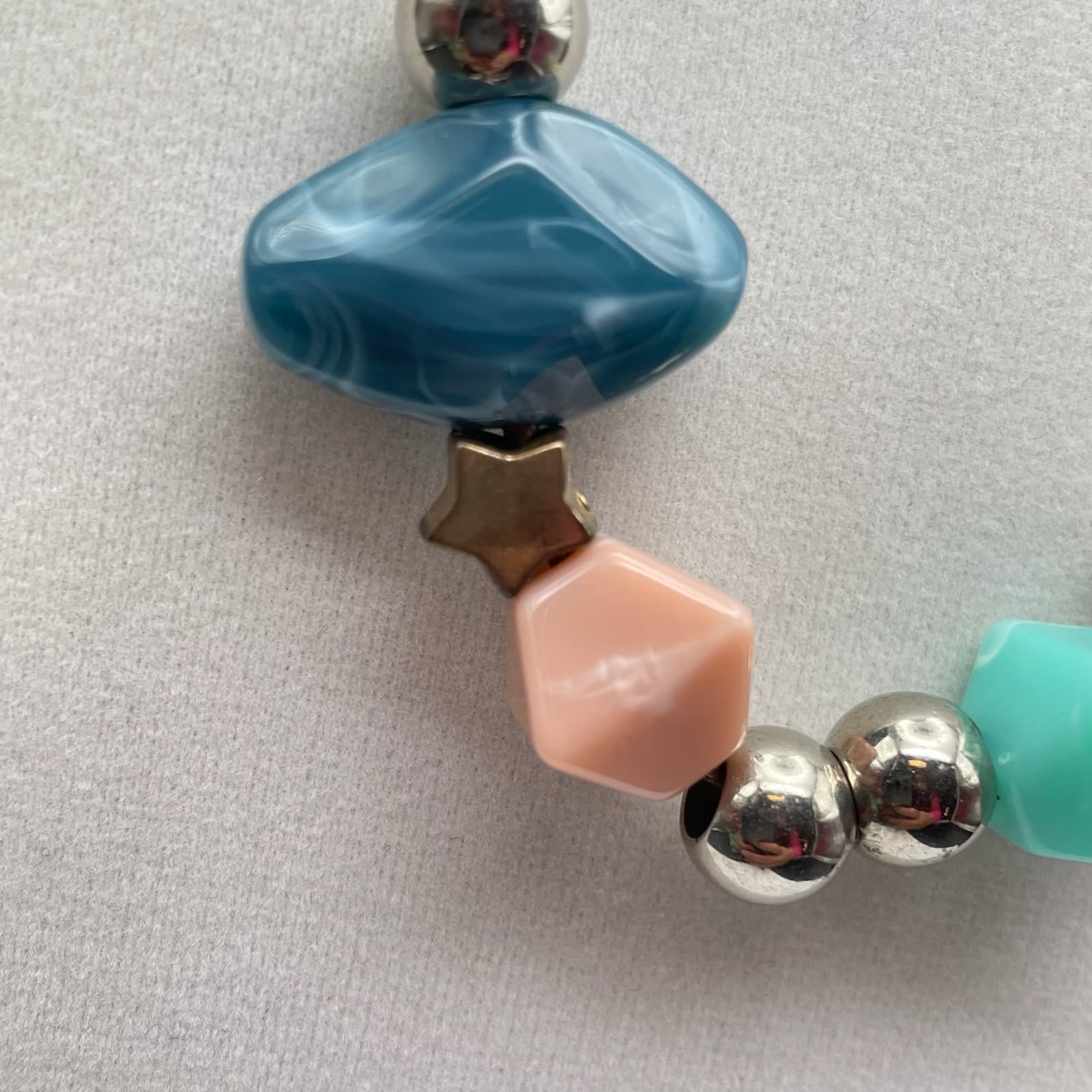 Boho Pastel Resin & Silver-Tone Bead Necklace on Braided Cord – Knot Closure - Thumbnail 4