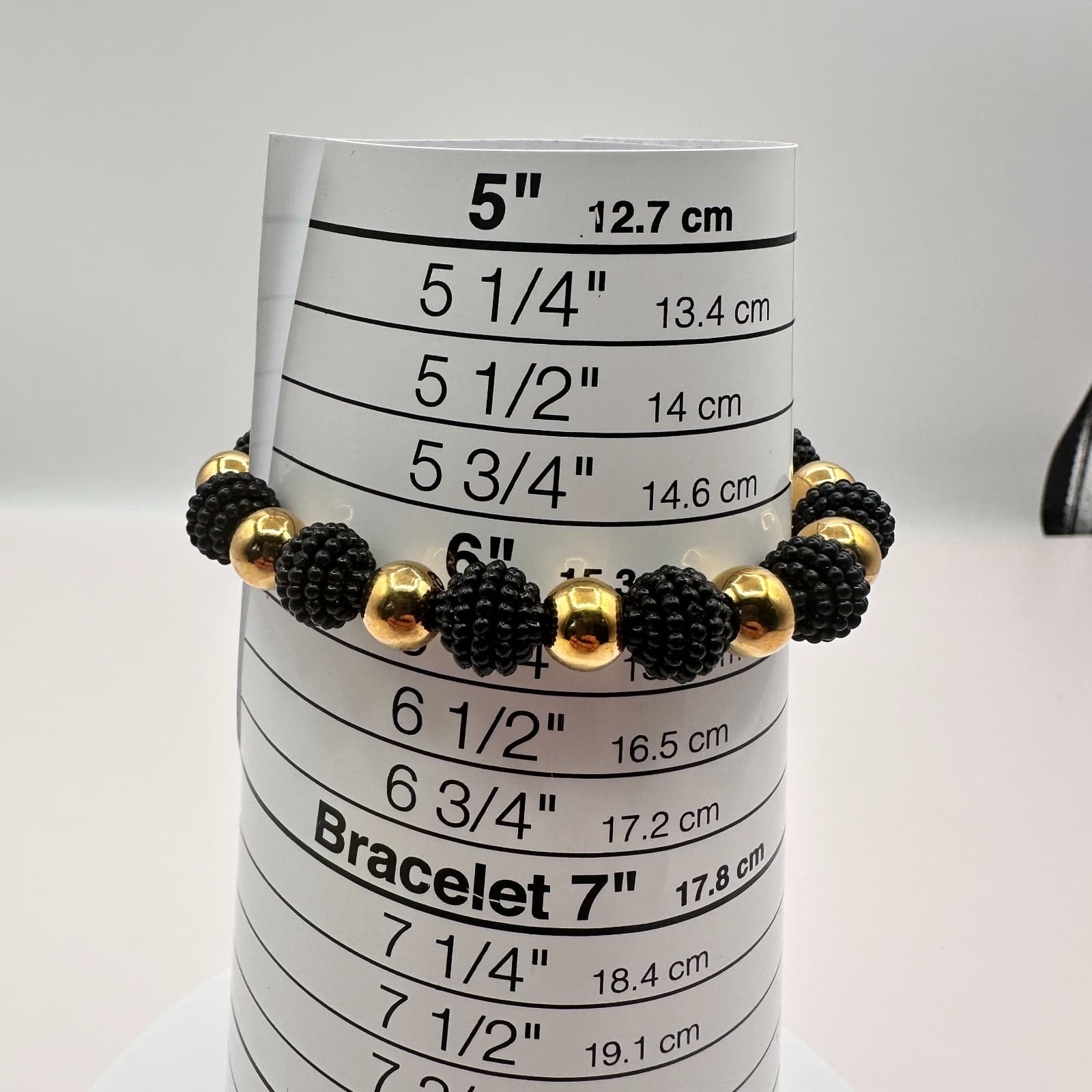 Vintage Y2K Gold Tone & Black Beaded Bracelet Women's Classic Fashion Jewelry - Thumbnail 7