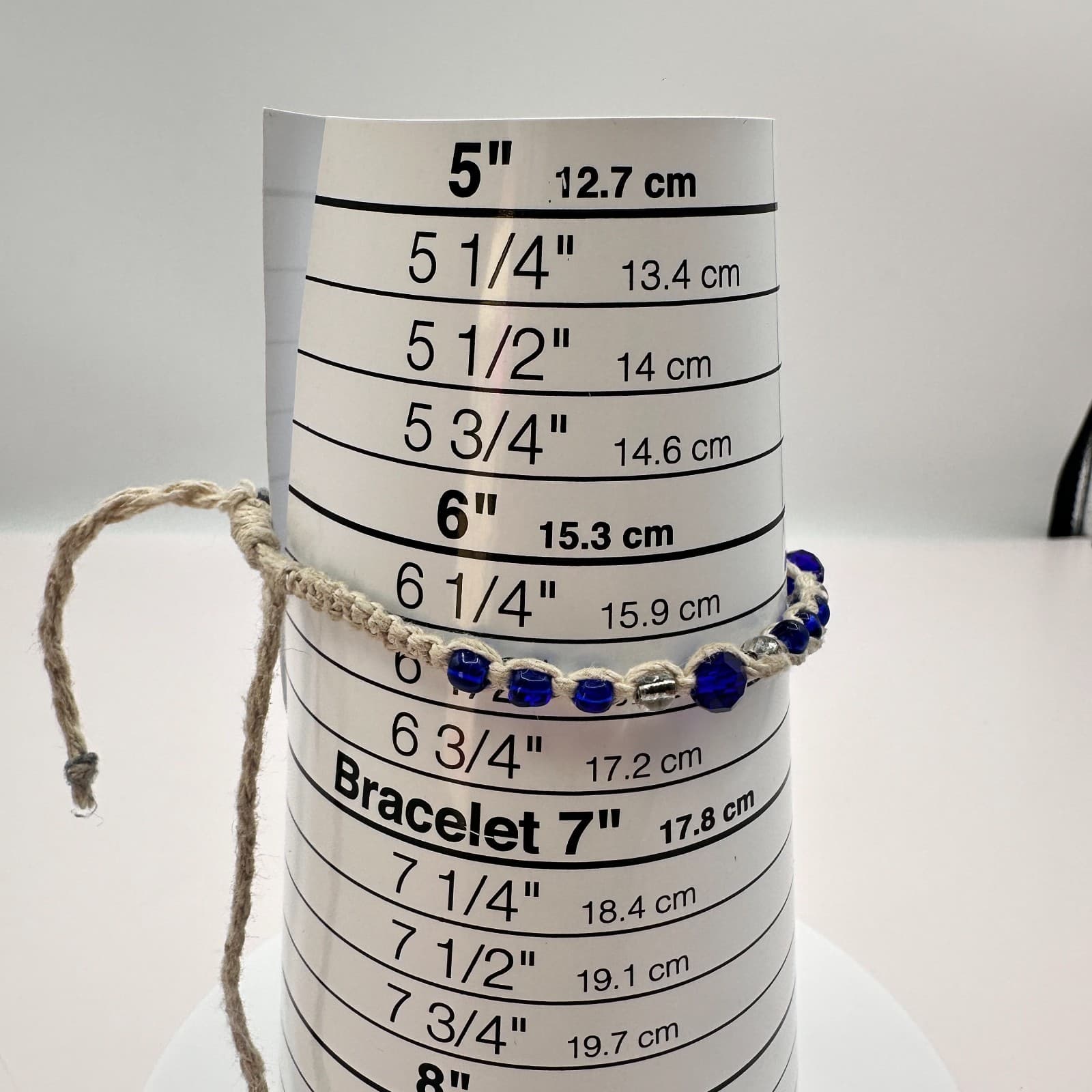 Vintage 90s Silver Tone Hemp Macrame Blue Beaded Bracelet Women's Jewelry - Thumbnail 5