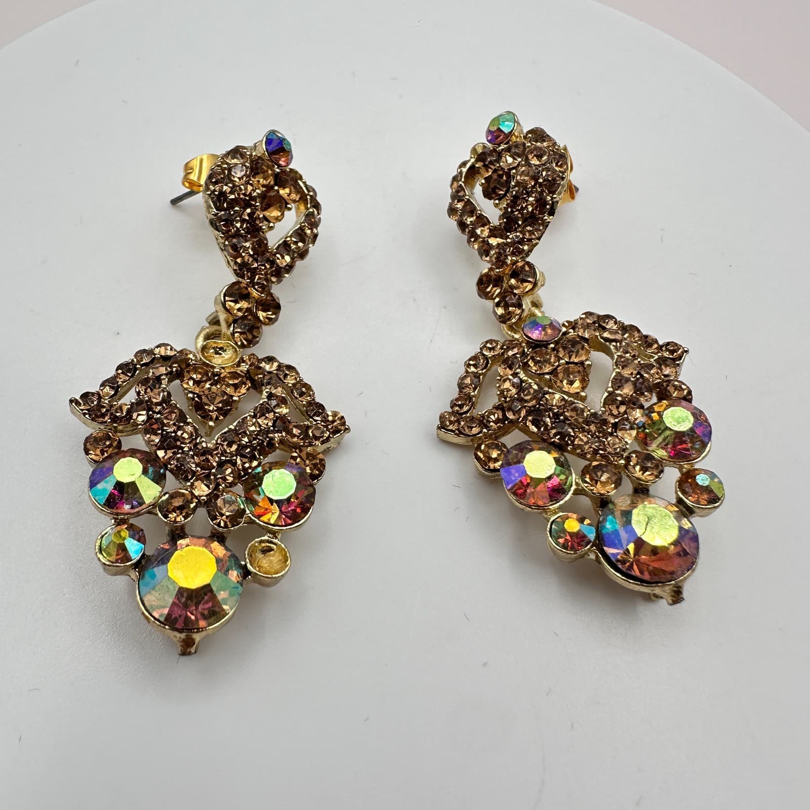 Vintage 90s Victorian Style Gold Tone Brealis Rhinestone Dangle Earrings Jewelry - Thumbnail 4