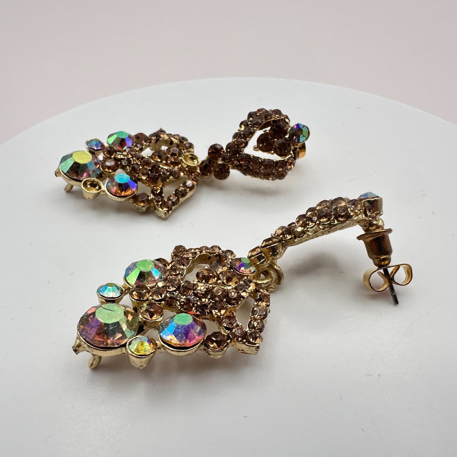 Vintage 90s Victorian Style Gold Tone Brealis Rhinestone Dangle Earrings Jewelry - Thumbnail 5