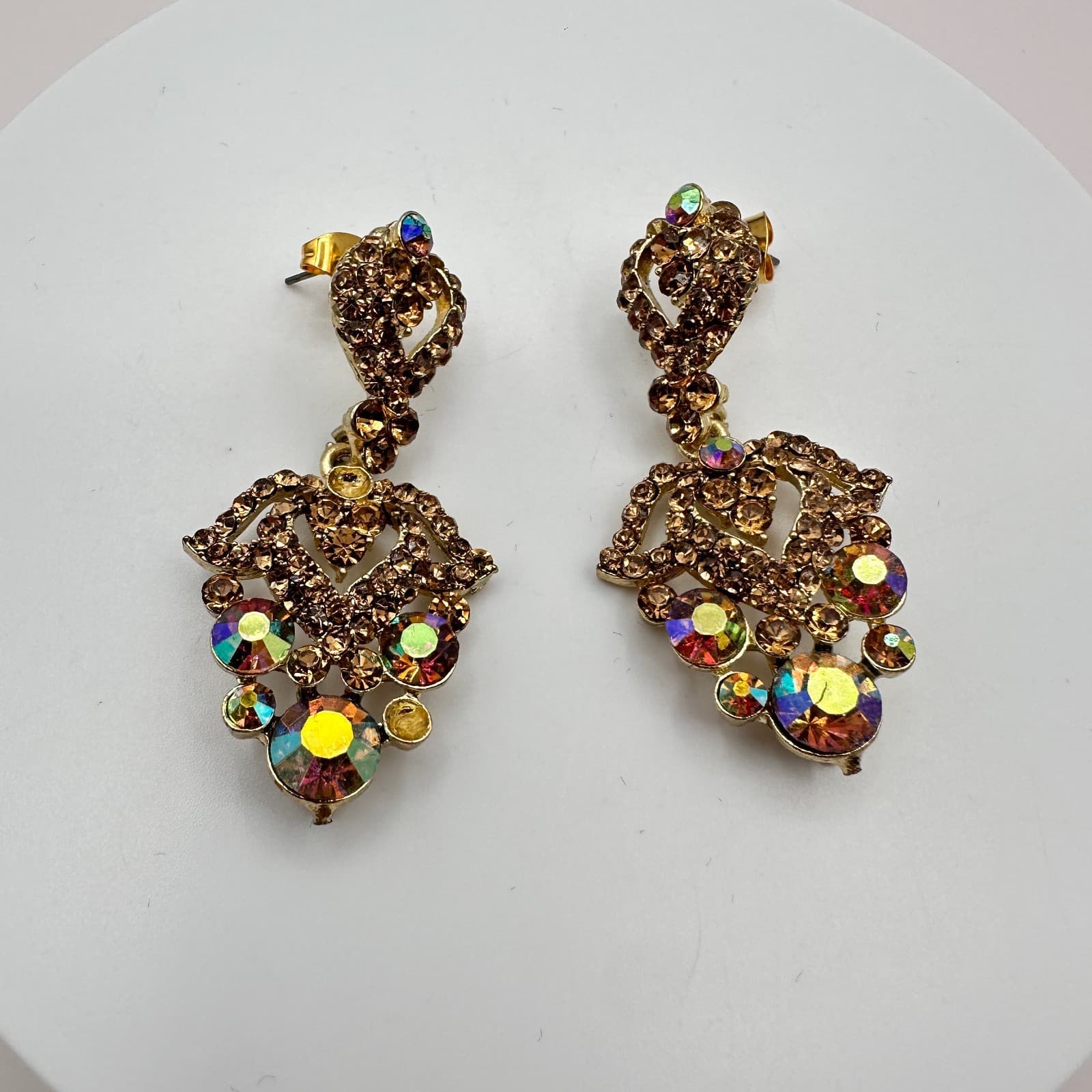 Vintage 90s Victorian Style Gold Tone Brealis Rhinestone Dangle Earrings Jewelry - Thumbnail 3