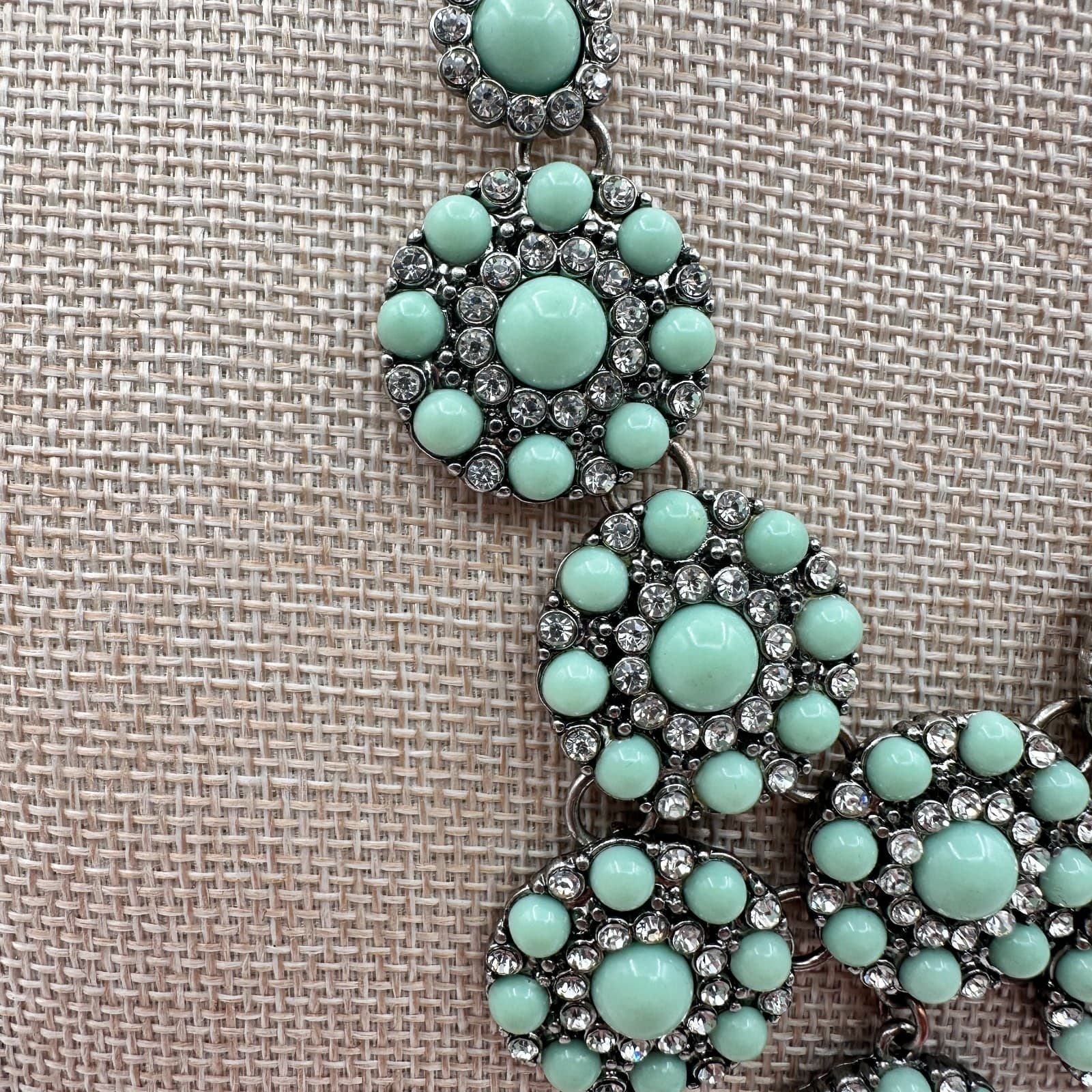 Vintage Y2K Silver Tone Mint Green Rhinestone Bib Necklace Women's Jewelry - Thumbnail 3