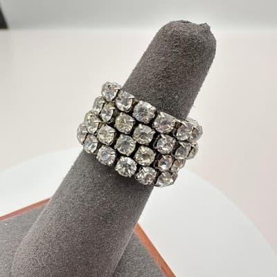 Vintage 80s Silver Tone Clear Rhinestone Stackable Ring Set Womens Jewelry - Thumbnail 3