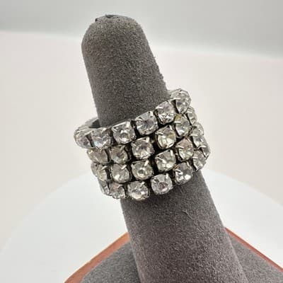 Vintage 80s Silver Tone Clear Rhinestone Stackable Ring Set Womens Jewelry - Thumbnail 2