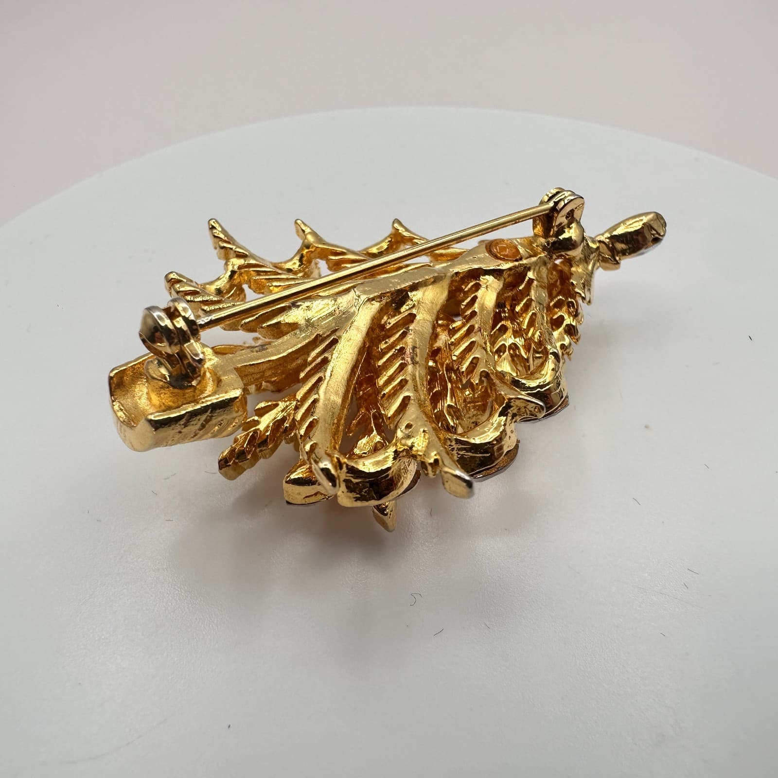 Vintage 90s Marquise Clear Glass Gold Tone Christmas Tree Brooch Pin Jewelry - Thumbnail 5