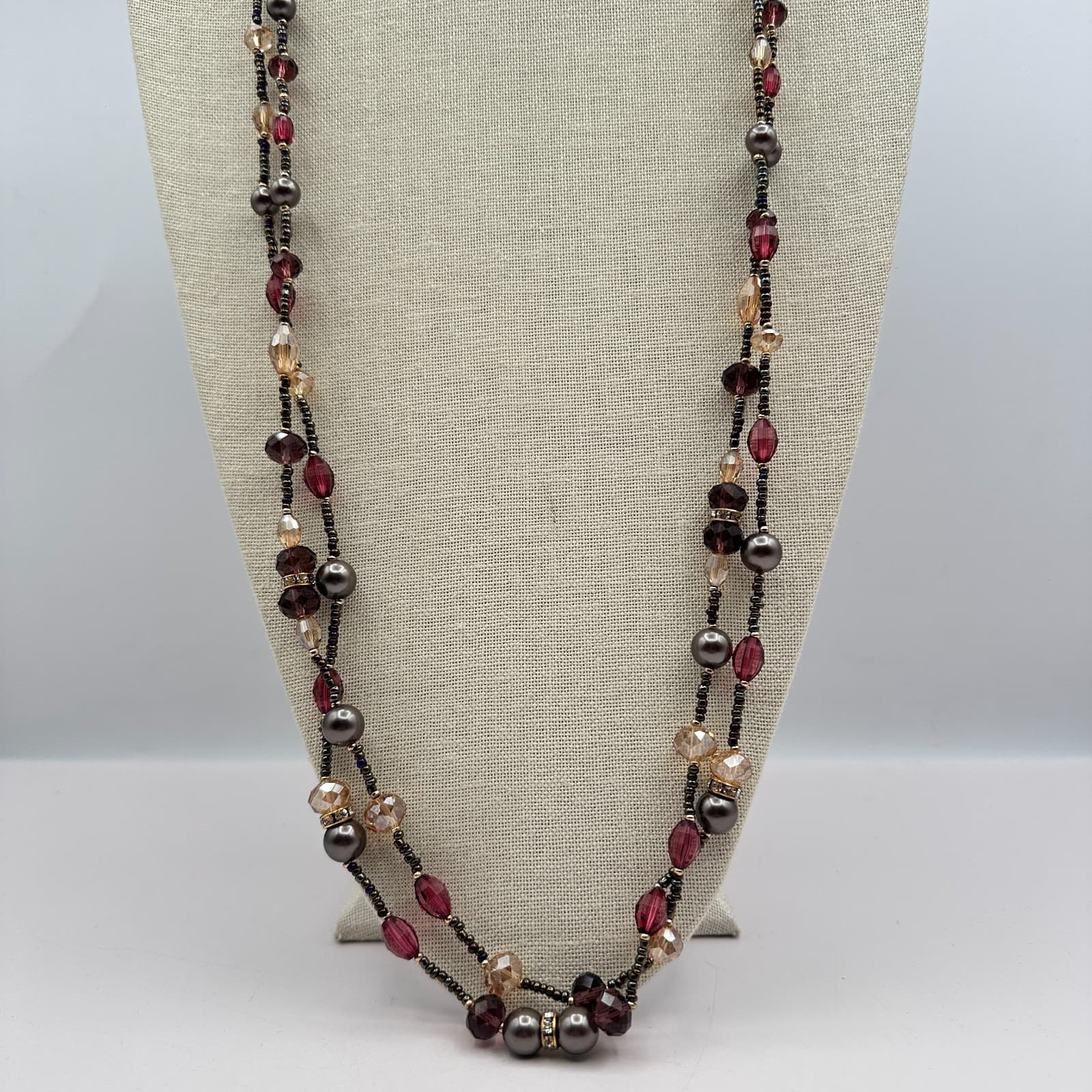 Vintage 90s Gold Tone Multi Strand Beaded Necklace Women's Classic Jewelry - Image 1