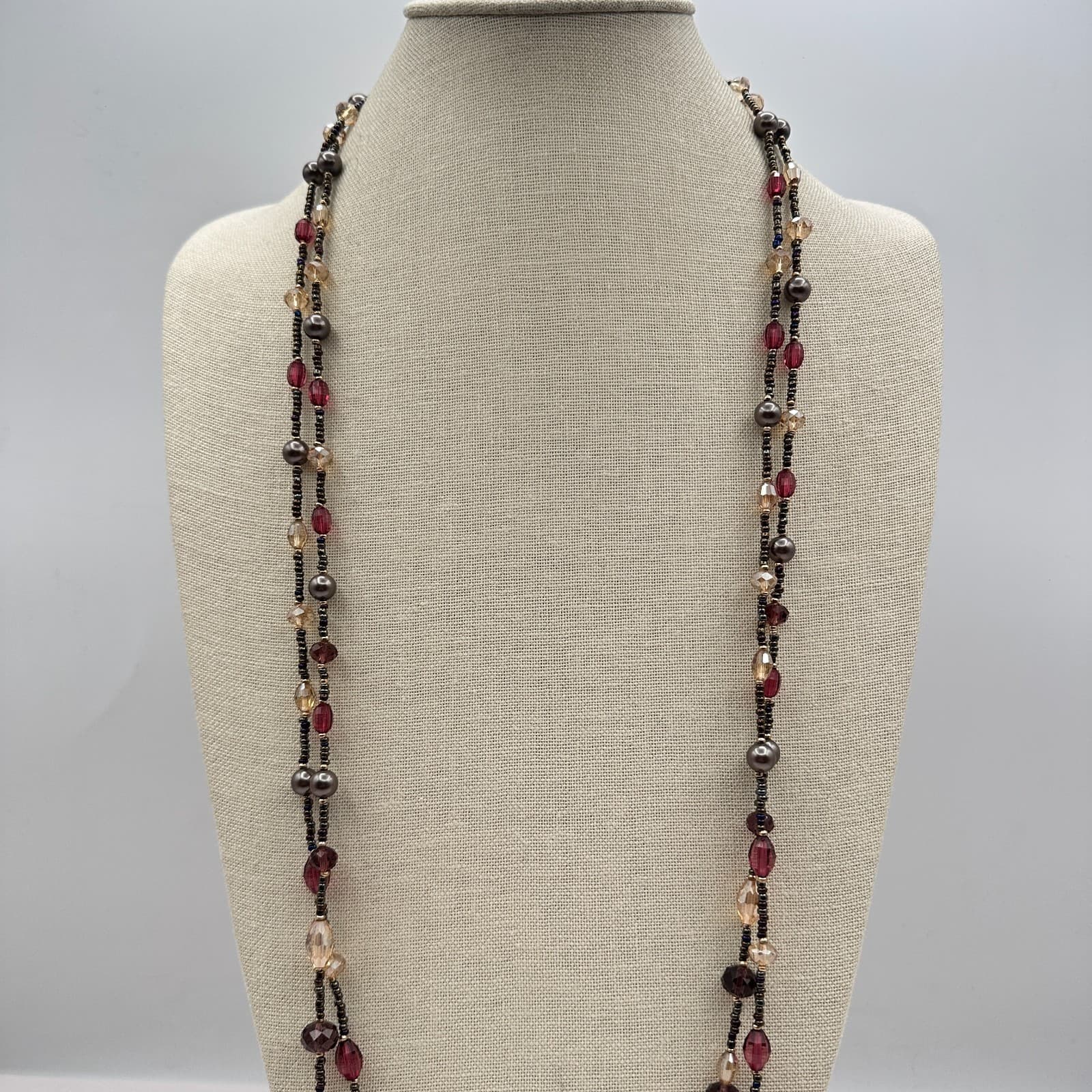 Vintage 90s Gold Tone Multi Strand Beaded Necklace Women's Classic Jewelry - Thumbnail 7