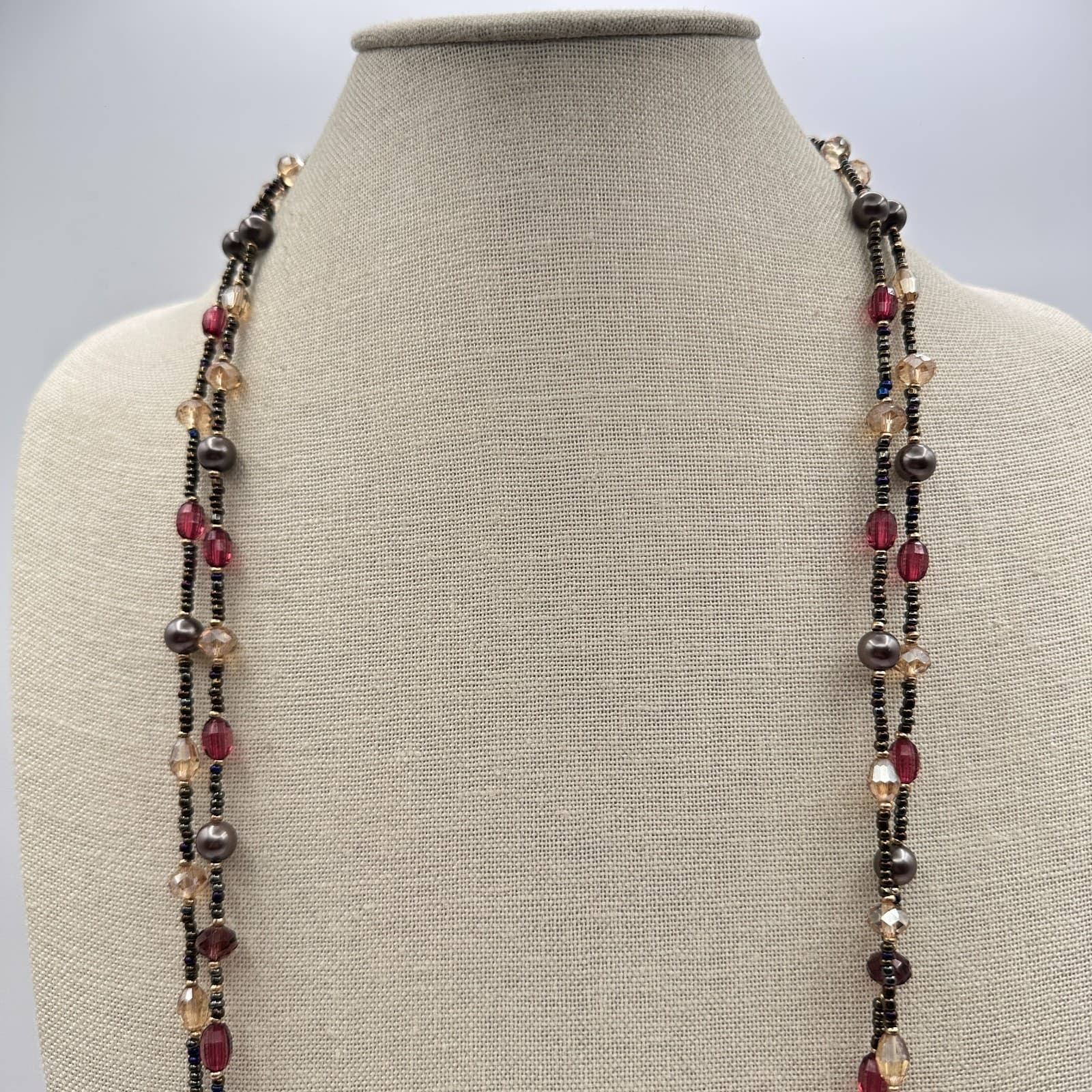 Vintage 90s Gold Tone Multi Strand Beaded Necklace Women's Classic Jewelry - Thumbnail 3