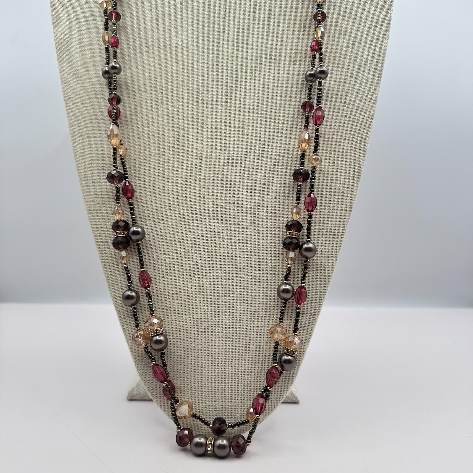 Vintage 90s Gold Tone Multi Strand Beaded Necklace Women's Classic Jewelry - Thumbnail 2