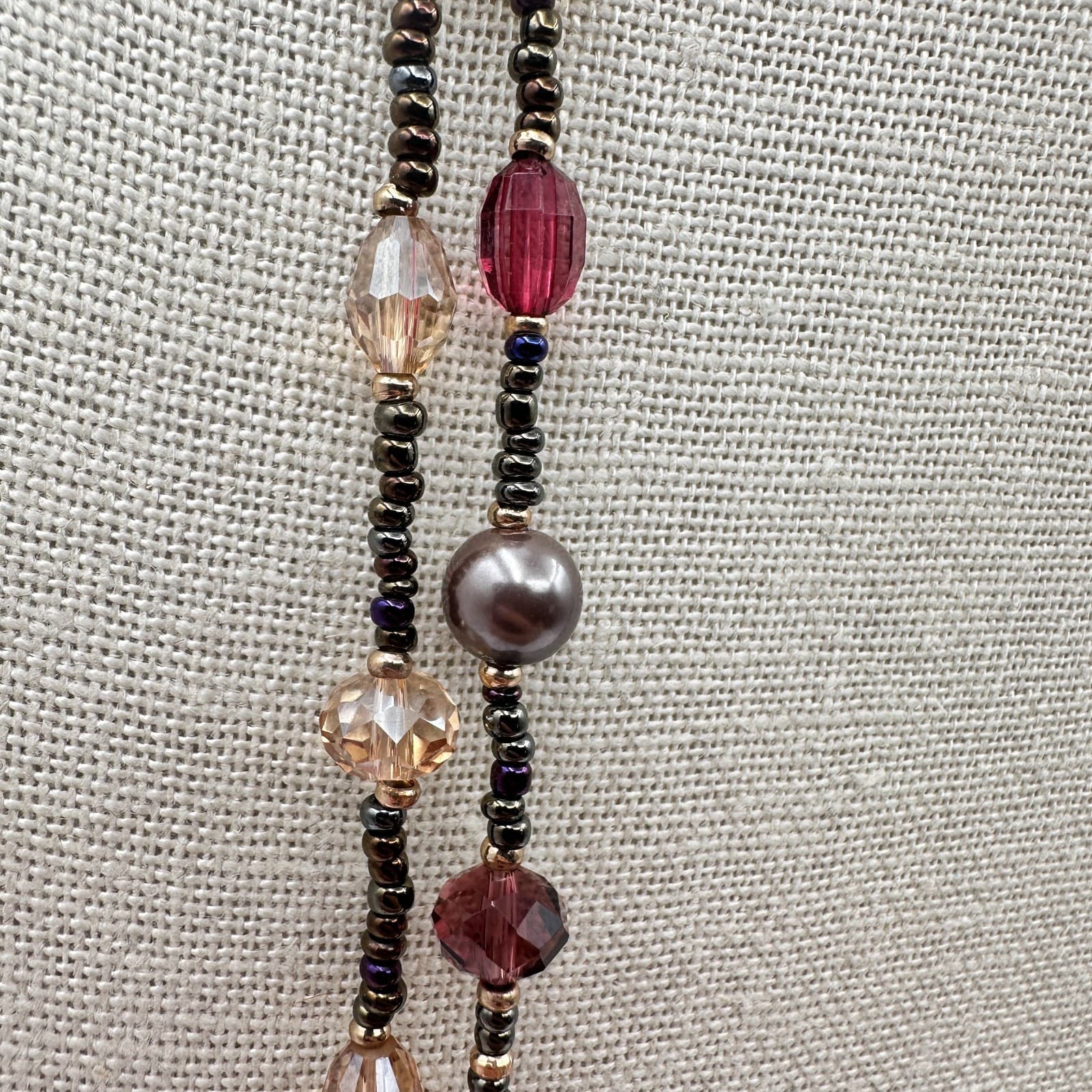 Vintage 90s Gold Tone Multi Strand Beaded Necklace Women's Classic Jewelry - Thumbnail 4