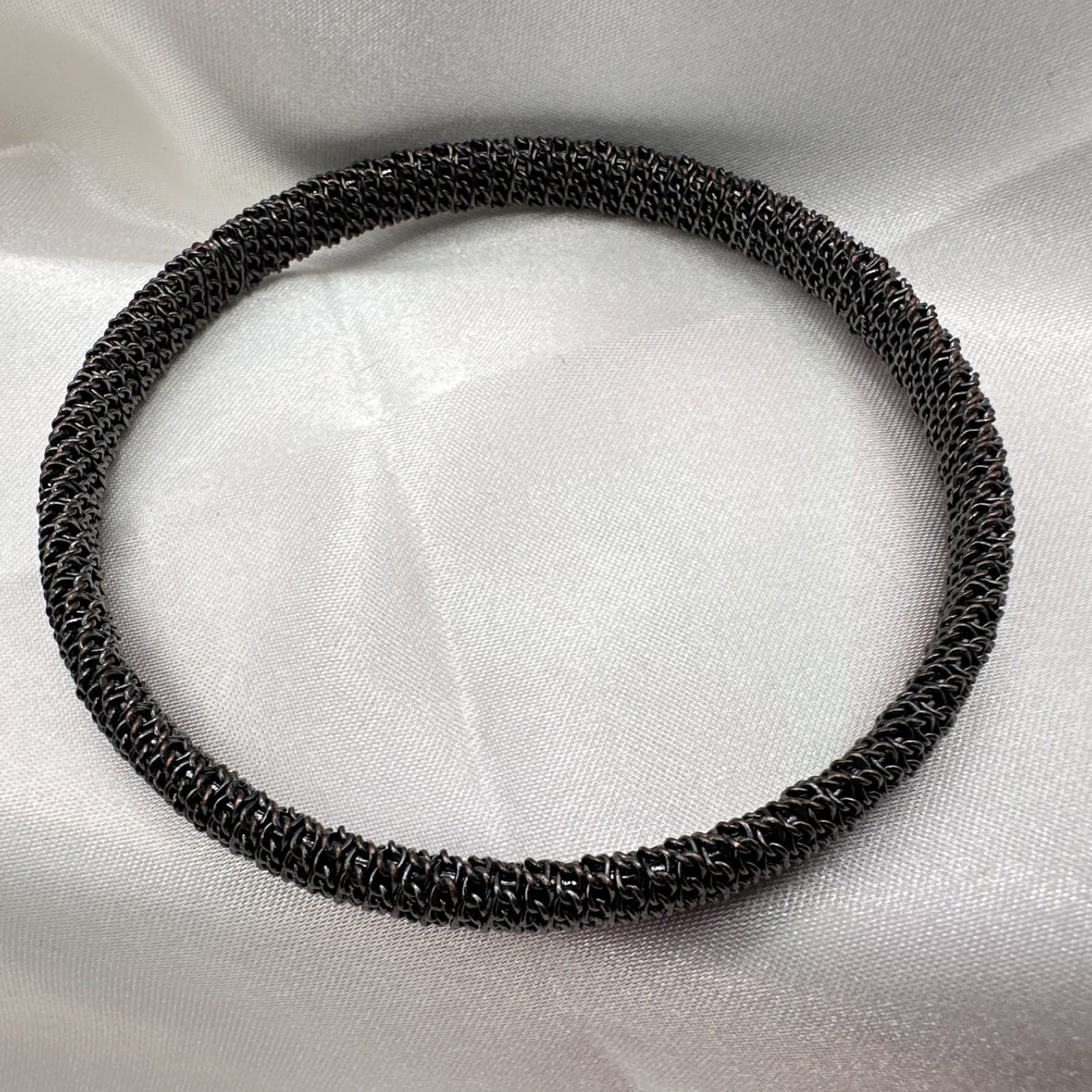 Vintage 80s Mesh Bangle Textured Woven Articulated Tubular Cuff Bracelet Jewelry - Thumbnail 6