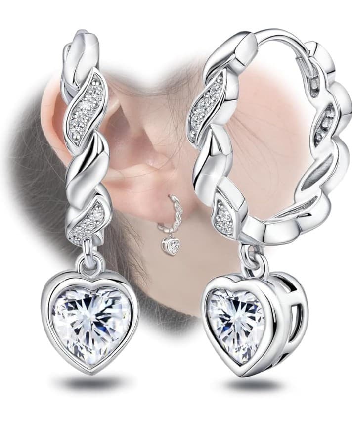 Sterling Silver 925 Heart Dangle earrings NWT - Image 1