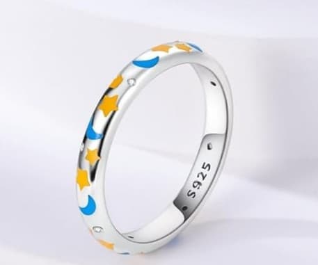 Luminous star and moon sterling silver ring size 9 stamped 925 - Thumbnail 2