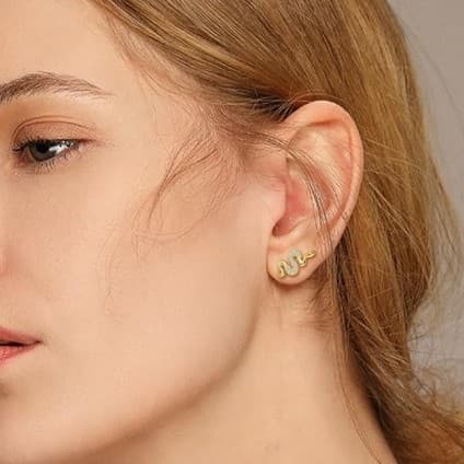 Sterling silver Gold snake earring - Thumbnail 4