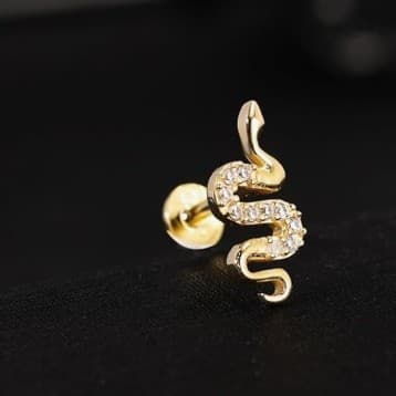 Sterling silver Gold snake earring - Thumbnail 2