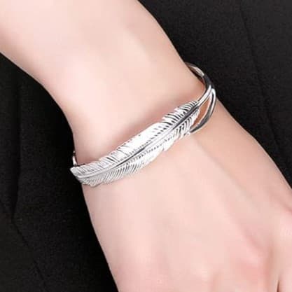 Chunky Sterling silver Feather Bracelet stamped 925 - Thumbnail 4