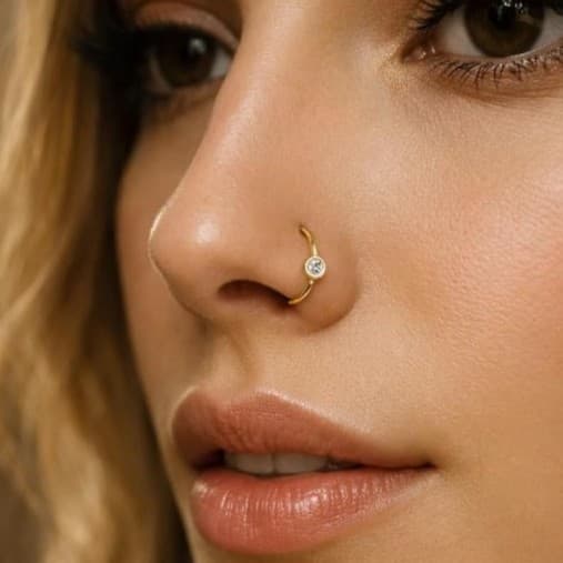 14K Gold Plated 925 Sterling Silver CZ Diamond Nose Ring Hoop for Women -8 mm - Thumbnail 2