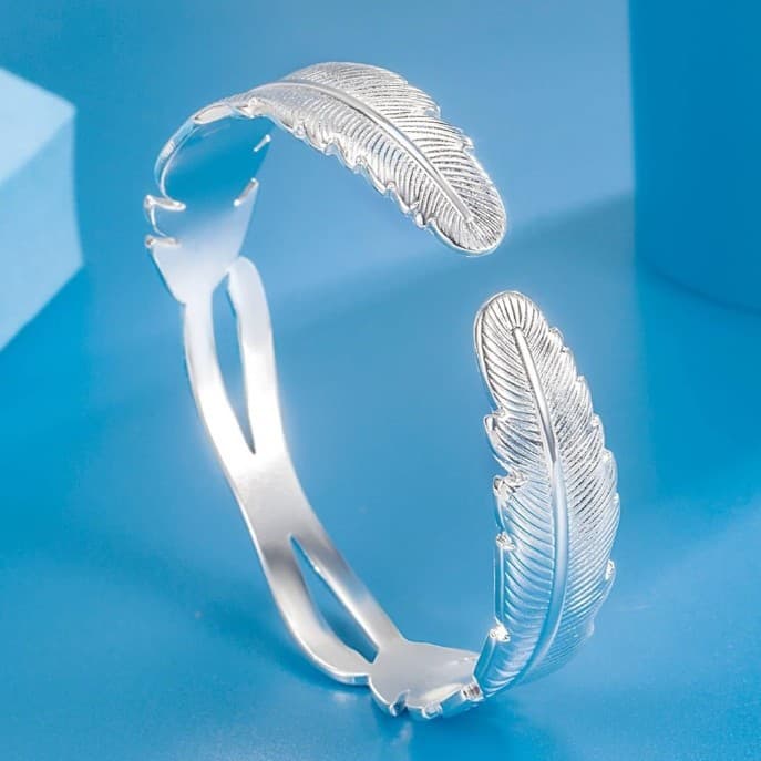 Chunky Sterling silver Feather Bracelet stamped 925 - Thumbnail 3