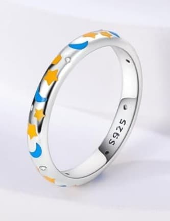 Luminous star and moon sterling silver ring size 9 stamped 925 - Image 1