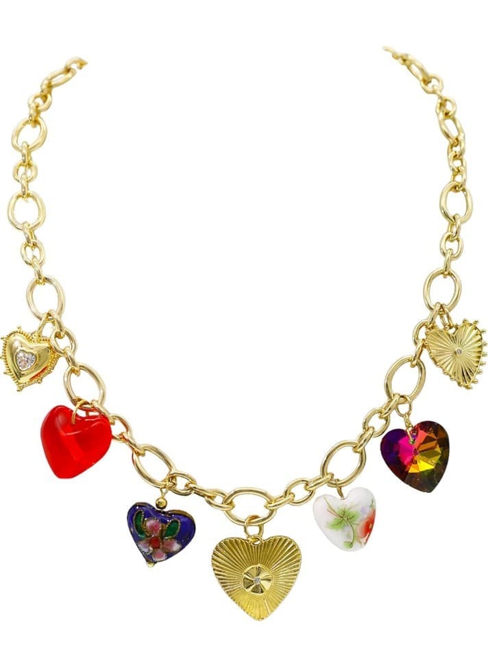 Chunky Big 14k Gold Plated Heart Cross Star Necklace for Women - Image 1