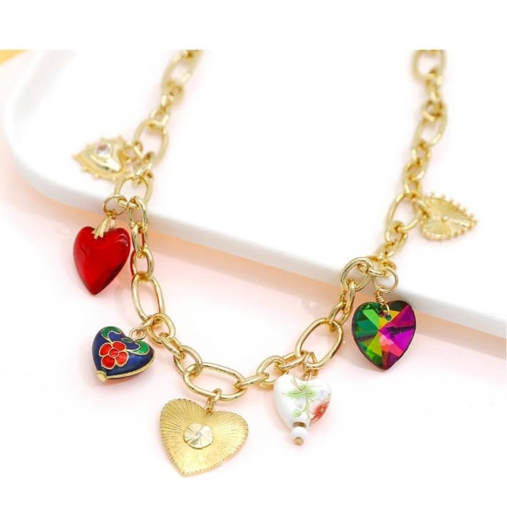Chunky Big 14k Gold Plated Heart Cross Star Necklace for Women - Thumbnail 2