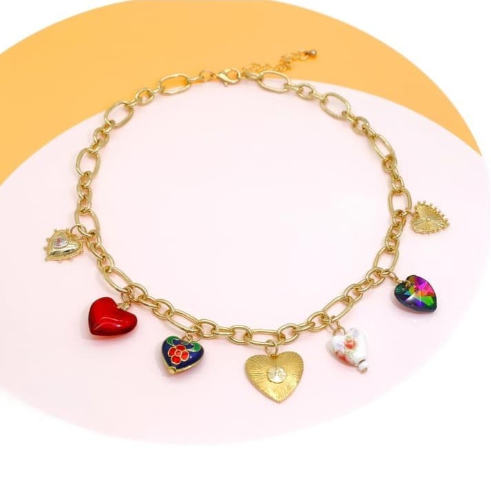 Chunky Big 14k Gold Plated Heart Cross Star Necklace for Women - Thumbnail 4