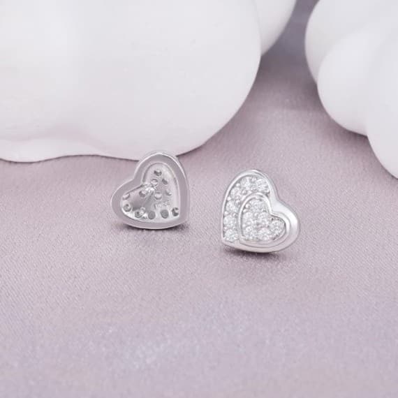 Luxery iced out sterling silver double heart earrings 925 on the earrings &backs - Thumbnail 5