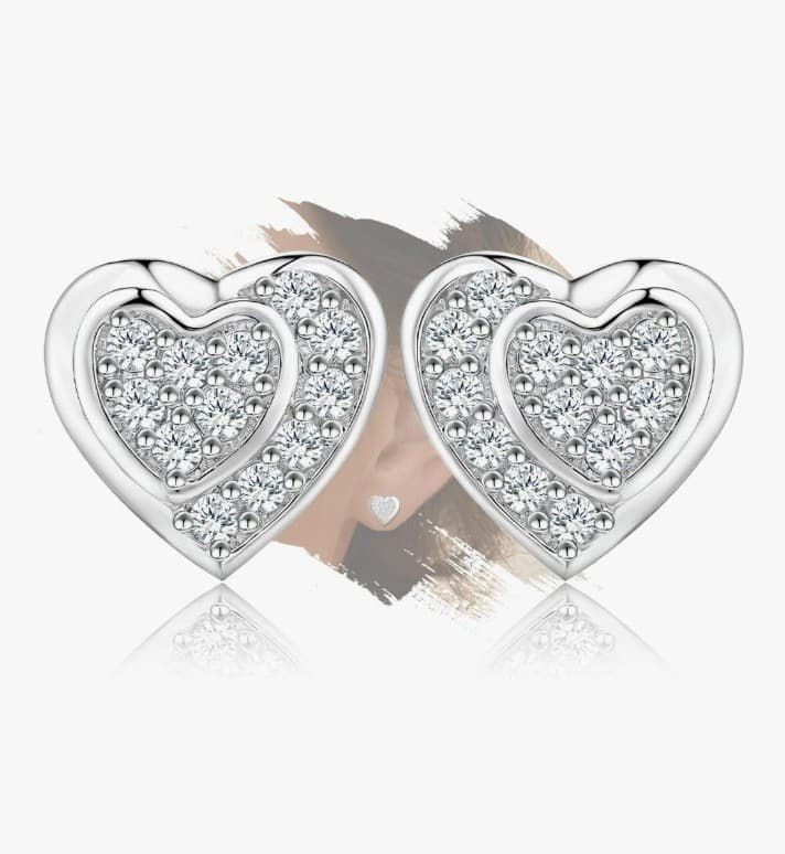 Luxery iced out sterling silver double heart earrings 925 on the earrings &backs - Image 1