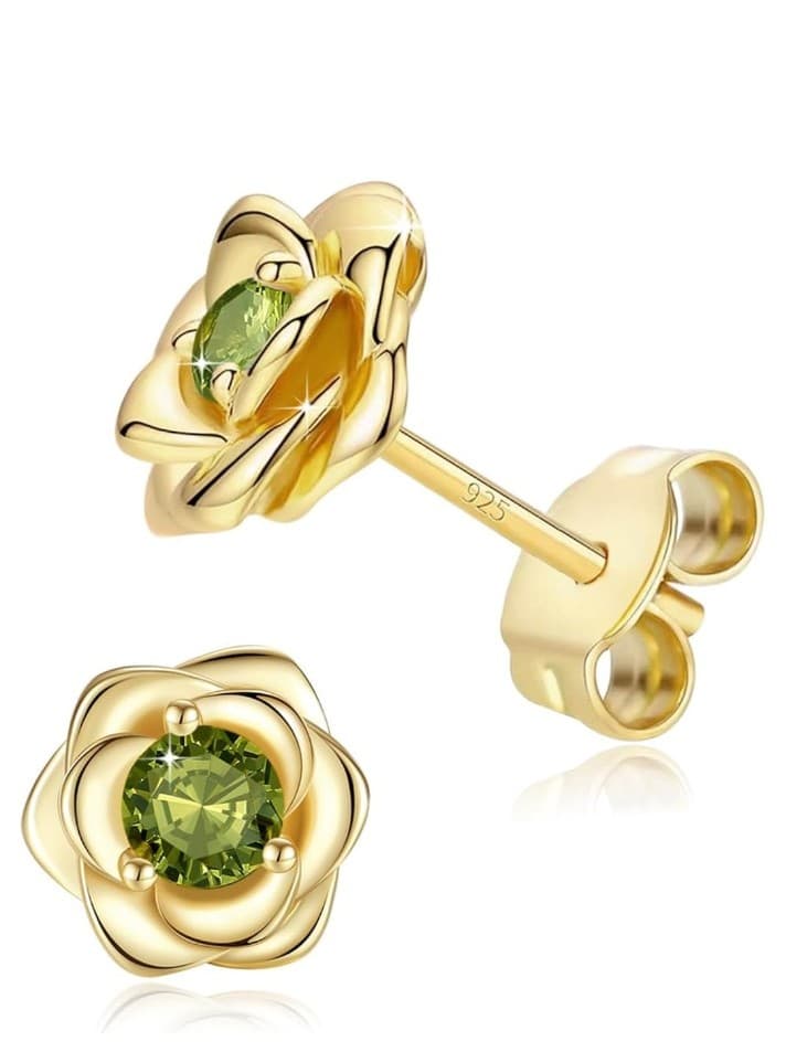 Rose Flower Gold Plated Stud Earrings For Women 925 Sterling Silver - Image 1