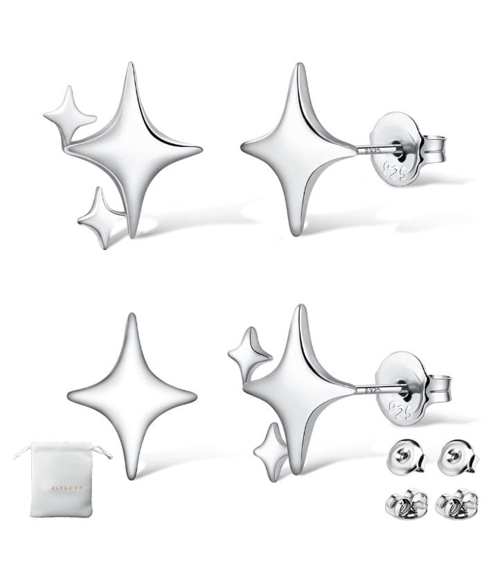 925 Sterling Silver Studs Earrings for Women 2 Pairs Star Stud Earrings Set - Image 1