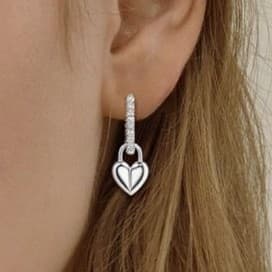 925 sterling silver & white gold plating heart drop huggie hoop earrings - Thumbnail 5