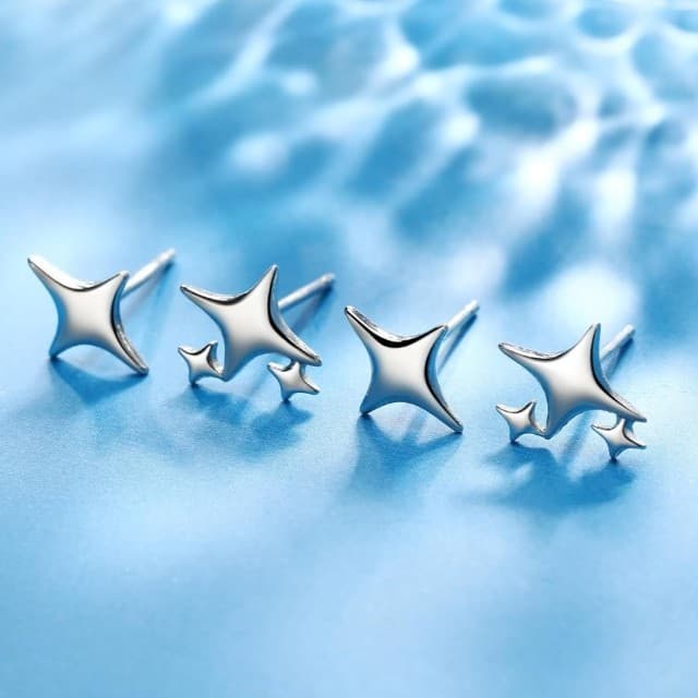 925 Sterling Silver Studs Earrings for Women 2 Pairs Star Stud Earrings Set - Thumbnail 6