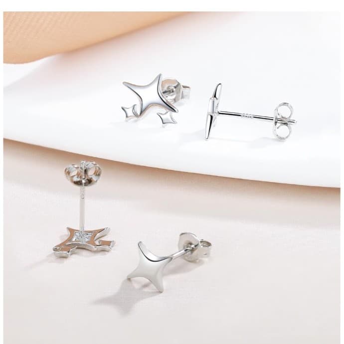 925 Sterling Silver Studs Earrings for Women 2 Pairs Star Stud Earrings Set - Thumbnail 5