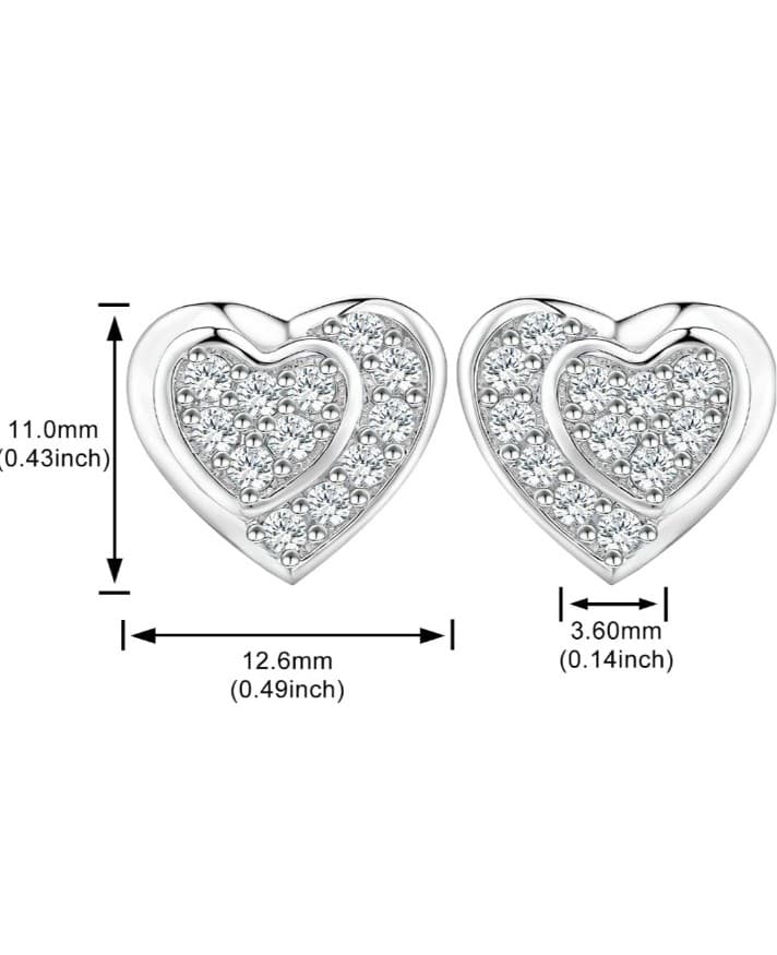 Luxery iced out sterling silver double heart earrings 925 on the earrings &backs - Thumbnail 6