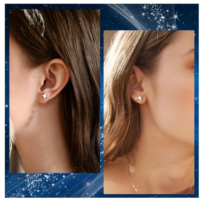 925 Sterling Silver Studs Earrings for Women 2 Pairs Star Stud Earrings Set - Thumbnail 3