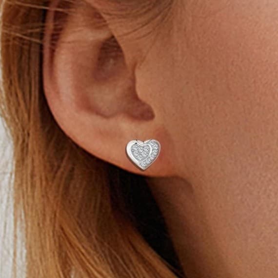Luxery iced out sterling silver double heart earrings 925 on the earrings &backs - Thumbnail 3