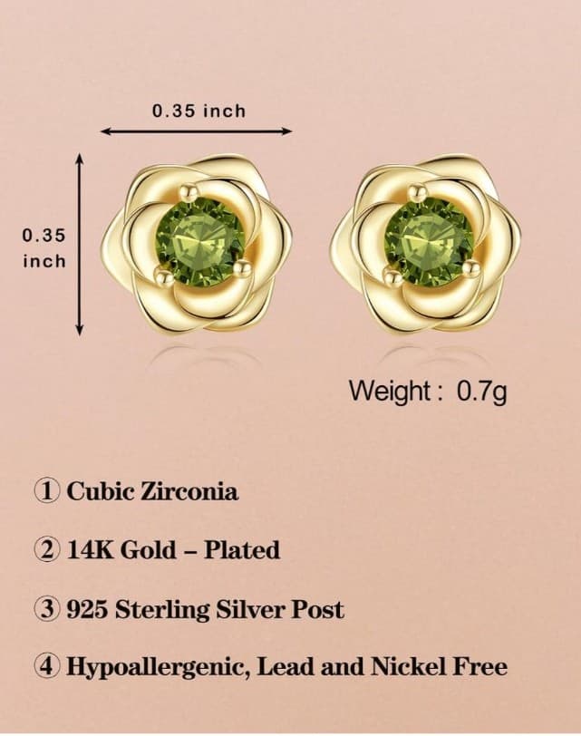 Rose Flower Gold Plated Stud Earrings For Women 925 Sterling Silver - Thumbnail 3