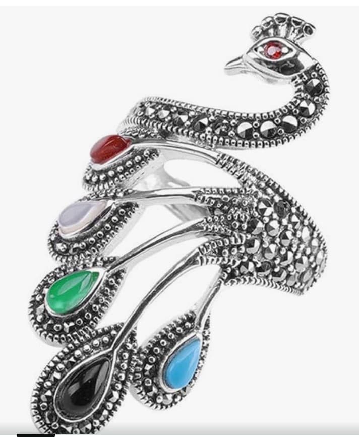 Sterling silver plated adjustable statement Peacock Ring - Image 1