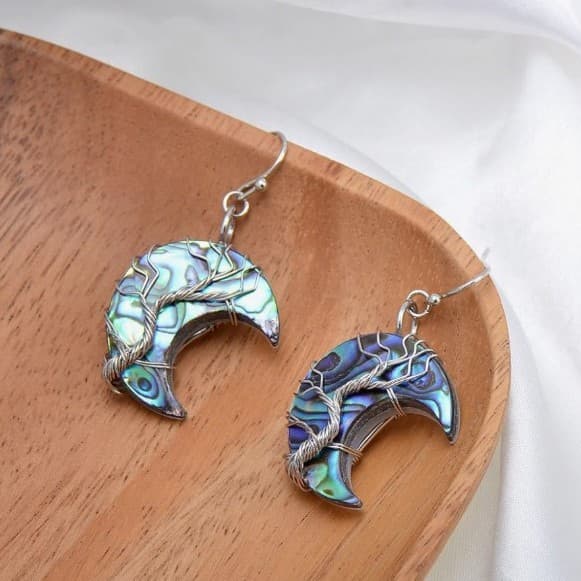 Sterling Silver and Blue Crescent Earrings Sterling Silver Posts - Thumbnail 3