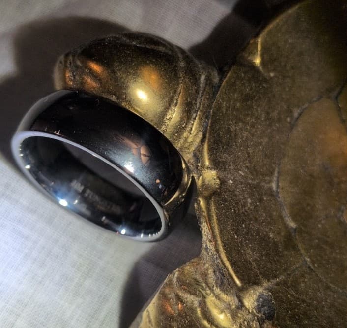 Jim Tungsten Men's Polished Silver Ring - Thumbnail 3